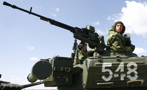 Russische troepen namen op 3 april deel aan een militaire oefening in de Volgograd-regio.