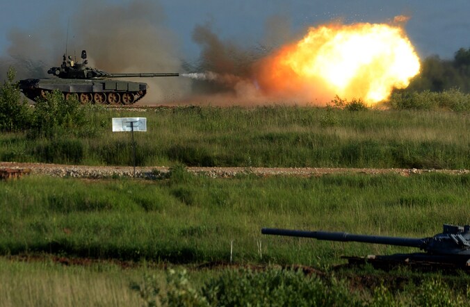 Een Russische T-90-tank bij militaire oefeningen deze zomer.