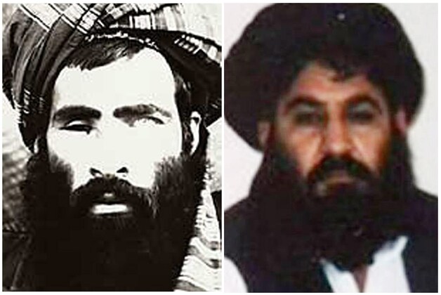 Rechts de nieuwe Taliban-leider,Mullah Akhtar Muhammad Mansour. Hij volgde Mullah Omar op,links,die lange tijd de beweging leidde.