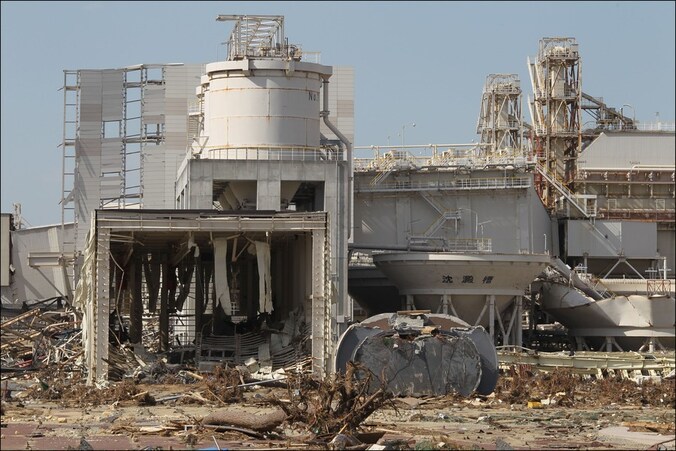 De zwaar beschadigde kerncentrale van Fukushima.