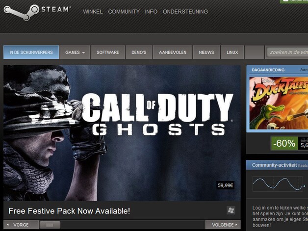 Screenshot van Steam, het online gameplatform van Valve.