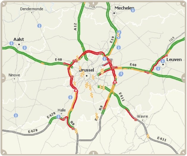De situatie rond Brussel rond 17.45 uur.