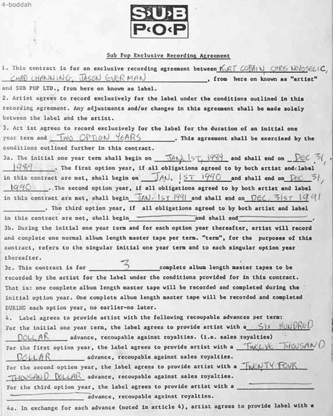 Het allereerste Nirvana-contract.