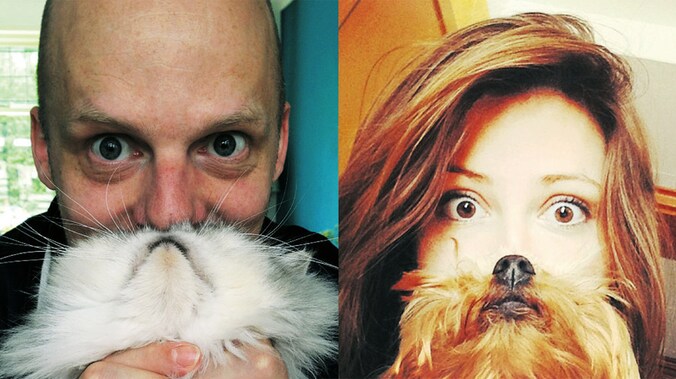 Met de neus en bek van een kat (l) of een hond (r) wordt de illusie van een katten- of hondenbaard gewekt.