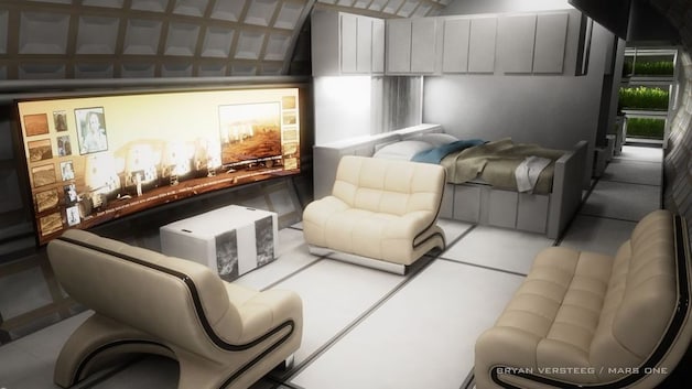 Een impressie van een huis op Mars.