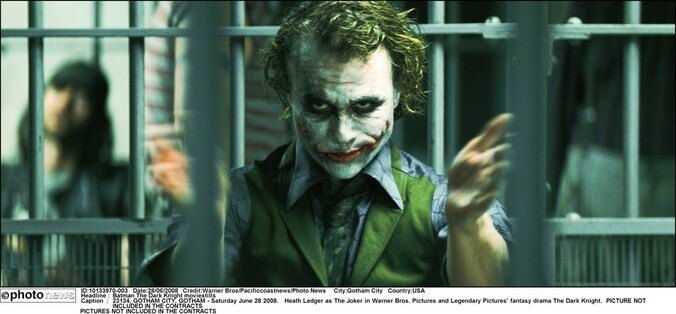 Wijlen Heath Ledger als 'The Joker', de vijand van Batman in de gelijknamige films.