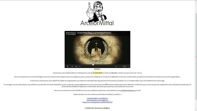 De destijds gehackte site van ArcelorMittal.