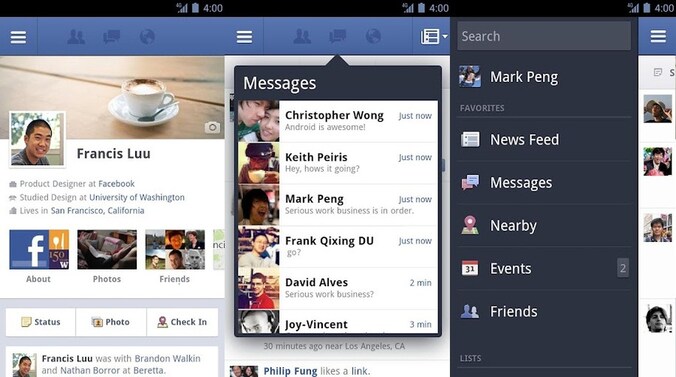 Een compilatie van de Facebookapp voor Android.