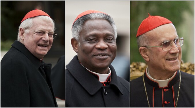 Milanese aartsbisschop Angelo Scola, kardinaal Peter Kodwo Appiah Turkson uit Ghana en staatssecretaris Tarcisio Bertone van het Vaticaan.