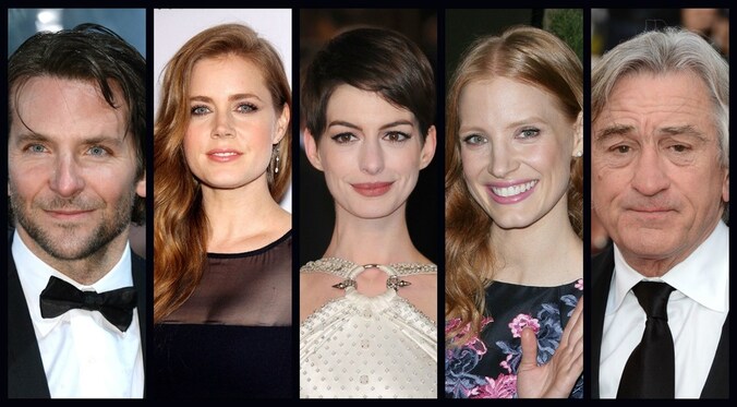 Bradley Cooper, Amy Adams, Anne Hathaway, Jessica Chastain en Robert De Niro