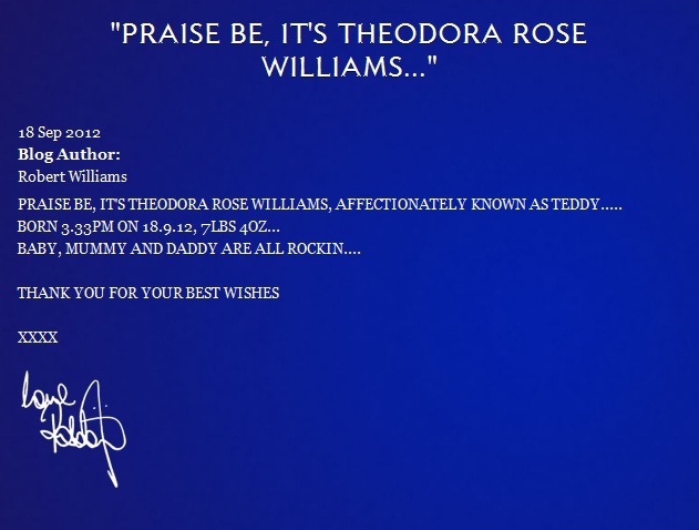 De blijde boodschap van Williams op zijn website