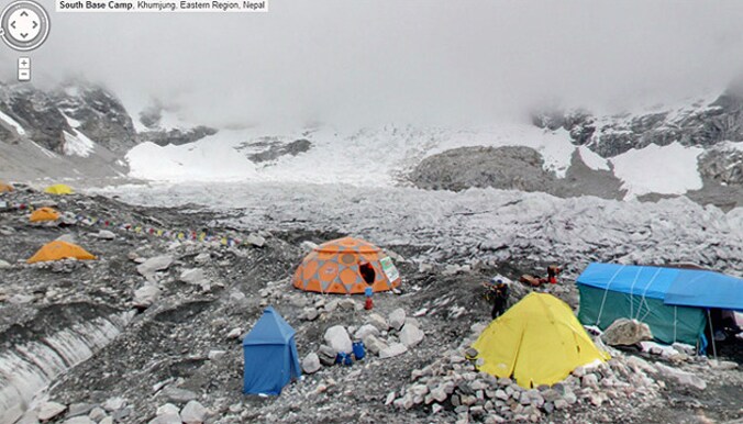 Een kamp op de zuidelijke flank van de mount Everest.