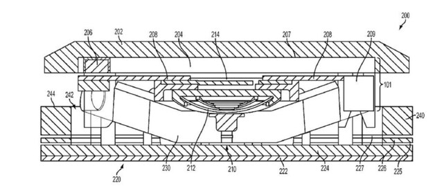 Dwarsdoorsnede van een toets, zoals een diagram uit het Applepatent ze aangeeft.