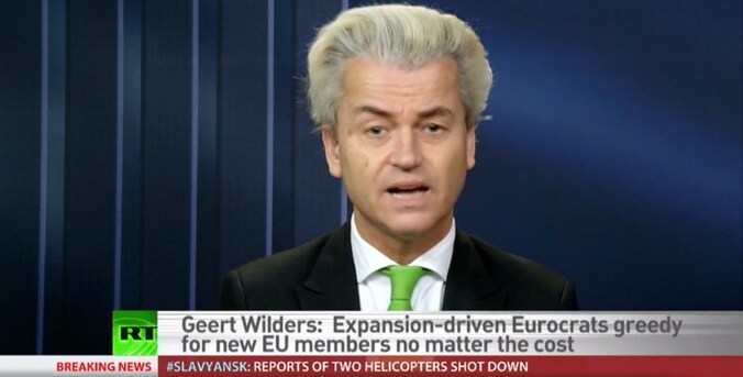 Geert Wilders tijdens het interview op de Russische staatsomroep RT