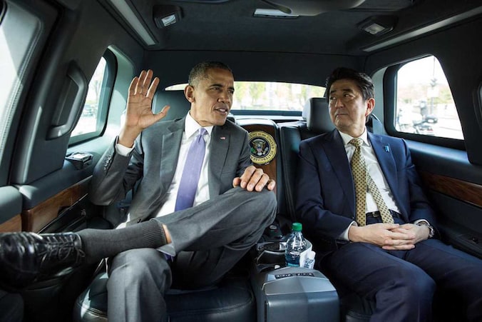 De Amerikaanse president Barack Obama met de Japanse premier Shinzo Abe.