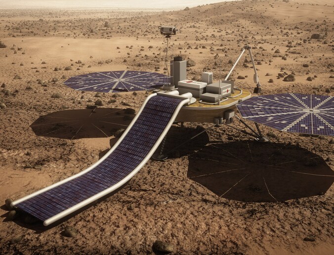 Illustratie van de onbemande robotlander van Mars One