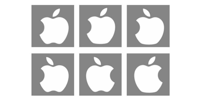 Voorbeelden van varianten van het Apple-logo.