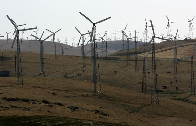 De 'wind farm' op de Altamont Pass in de Amerikaanse staat Californië.