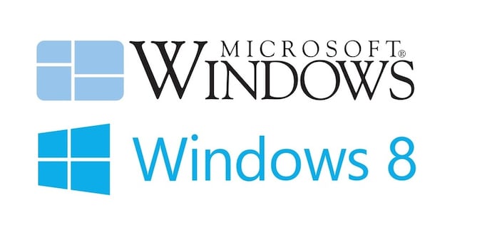 Bovenaan het originele logo van Windows, onderaan het logo voor de nieuwe versie.