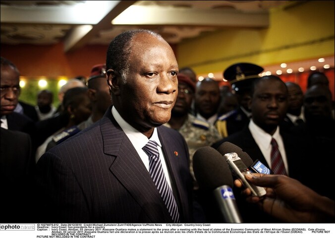 Alassane Ouattara, de internationaal erkende president van Ivoorkust.