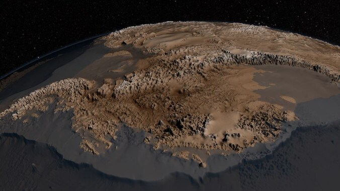 De topografie van Antarctica zoals die eruit ziet onder de dikke sneeuw- en ijslaag.