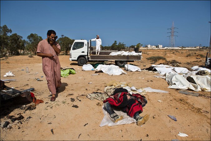Een slachtoffer van een NAVO-luchtaanval in Sirte.