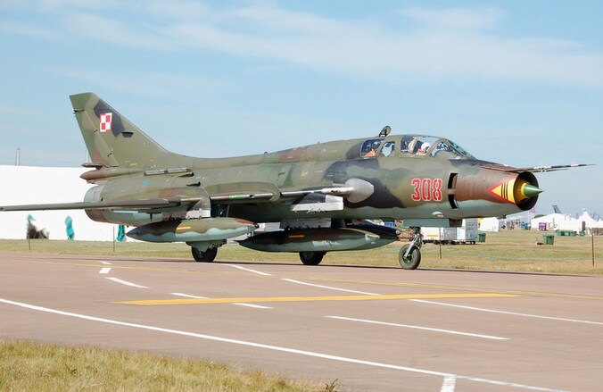 Een Soechoj SU-22, het type vliegtuig dat is neergestort.