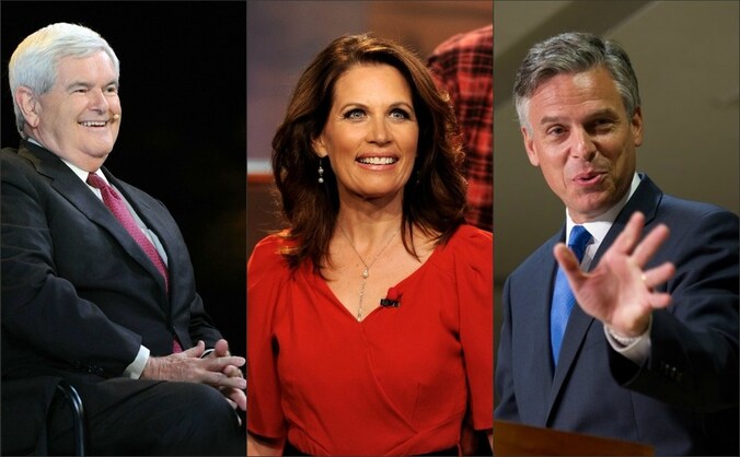 Newt Gingrich, Michele Bachmann en Jon Huntsman.