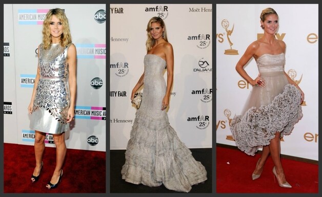 De drie vorige rode loperlooks van Heidi: AMA's, amFAR en Emmy's.