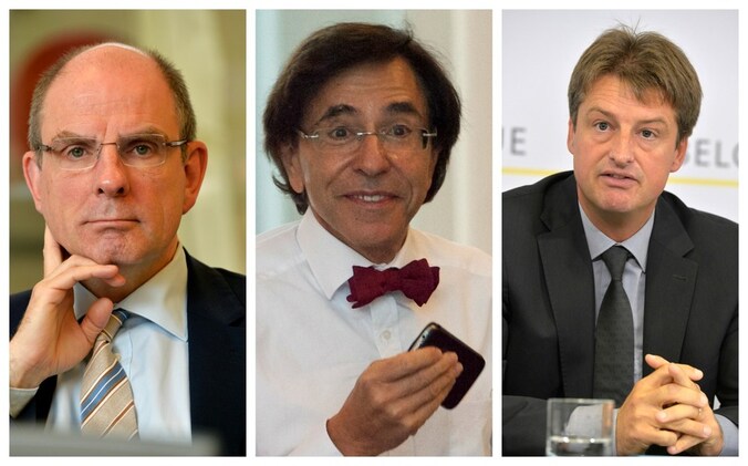 Van links naar rechts: Koen Geens (CD&amp;V), Elio Di Rupo (PS) en Olivier Chastel (MR).