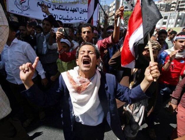 Op 11 februari dit jaar werd in Taiz nog gedemonstreerd tegen het geweld van de Houthi's.