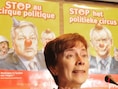 Tine Van Rompuy voert met PVDA+ campagne tegen het politieke circus met affiches waarop onder meer haar broer met de rode neus van een clown staat afgebeeld.