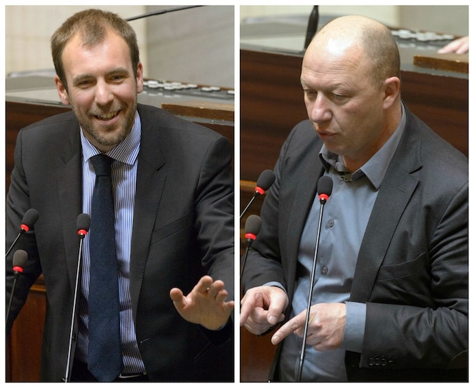 Hommeles tussen staatssecretaris voor Mobiliteit Melchior Wathelet (CdH) en Kamerlid Hans Bonte (sp.a) deze namiddag in de Kamer.