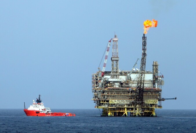 Een olieplatform van Mellitah Oil Services in Libië, ongeveer 130 km ten noordwesten van de hoofdstad Tripoli.