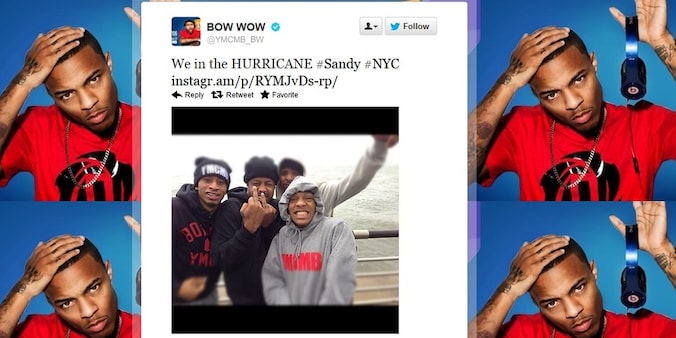 Rapper Bow Wow en zijn maten trotseerden (eventjes) de wind om een foto te nemen.