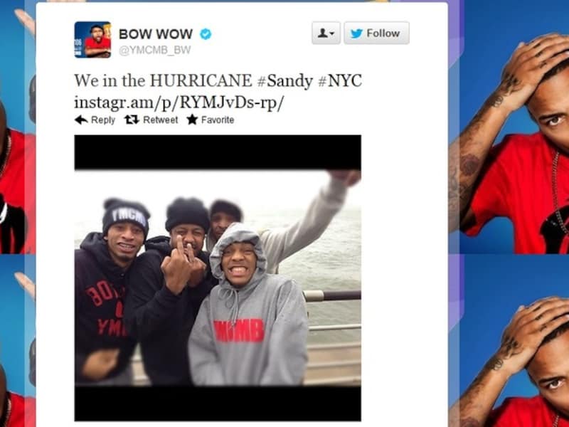Rapper Bow Wow en zijn maten trotseerden (eventjes) de wind om een foto te nemen.