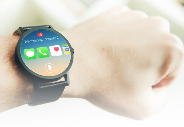 Een concept voor een rond model van de iWatch.