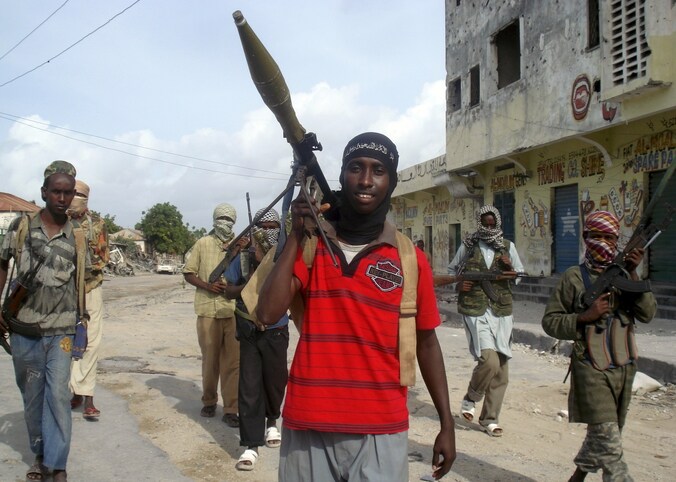 Strijders van al-Shabaab in de Somalische hoofdstad Mogadishu. Foto uit 2009.