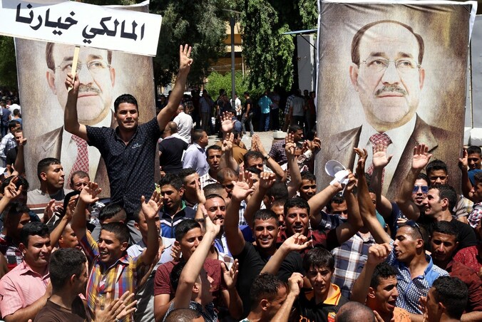 Aanhangers van huidig premier Al-Maliki betogen in Bagdad.