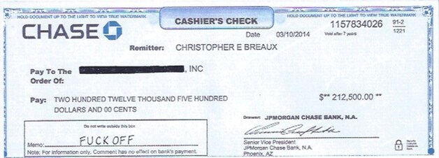 De bewuste cheque.