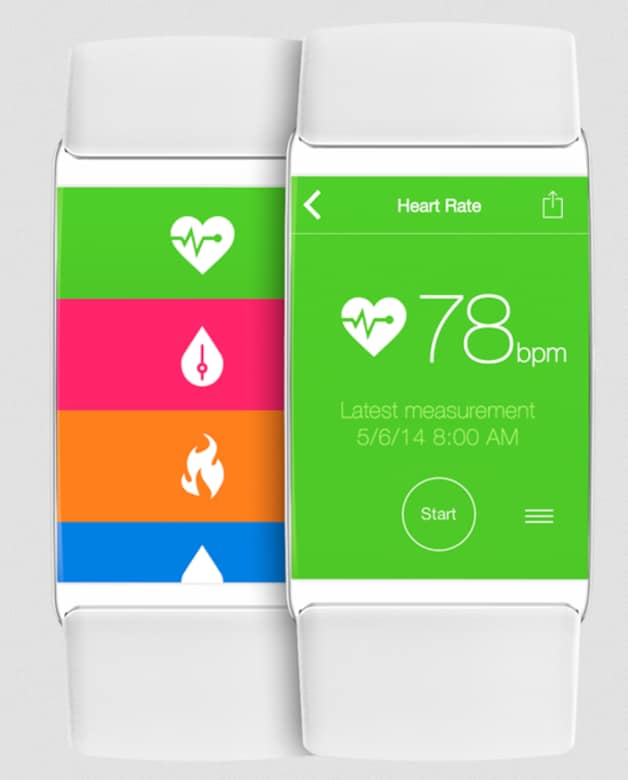 Een concept van de smartwatch met enkele tracking app's.