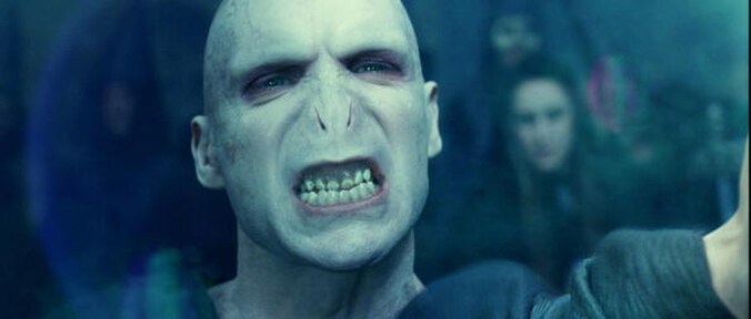 De boosaardige tovenaar Voldemort uit de Harry Potter-films.