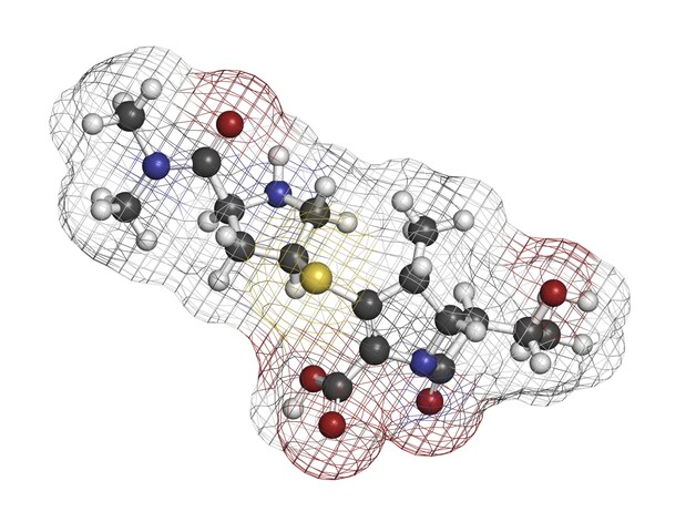 Moleculaire samenstelling van het Meropenem breed-spectrum antibioticum, een soort die gebruikt wordt als laatste redmiddel.