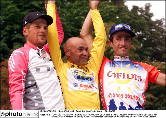 Jan Ullrich, Marco Pantani en Bobby Julich, het Tourpodium van 1998.