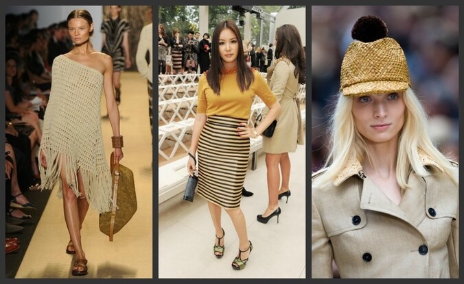Michael Kors en Burberry Prorsum gebruikten raffia op en naast de catwalk.
