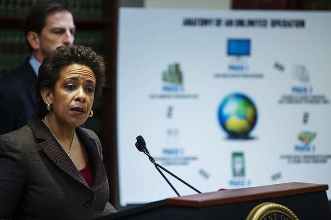 Openbaar aanklager Loretta Lynch, vandaag tijdens een persconferentie.