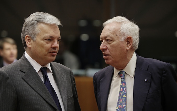 Minister van Buitenlandse zaken Didier Reynders met zijn Spaanse collega Jose Manuel Garcia-Margallo.