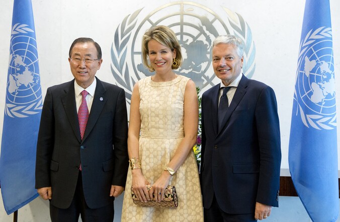 Onze minister van Buitenlandse Zaken Didier Reynders (R) had vandaag een ontmoeting met VN-secretaris-generaal Ban Ki-moon (L).