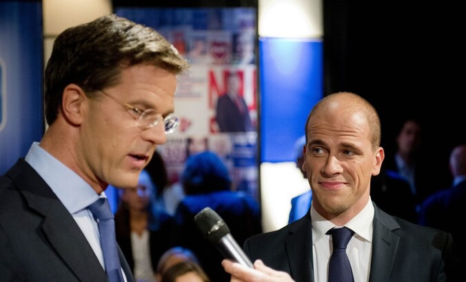 VVD-leider Mark Rutte (links) en zijn concurrent van de PvdA, Diederik Samsom (rechts).