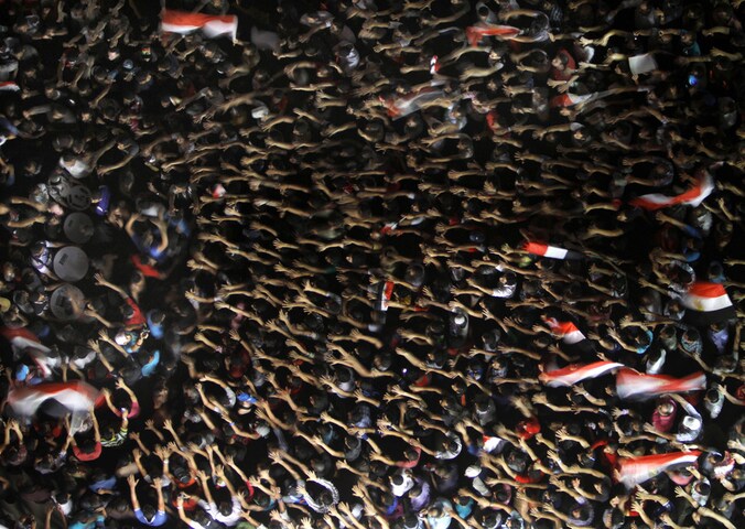 Egyptische demonstranten op het Tahrirplein.
